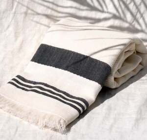 Walter Baker Cozumel Cream with Black Stripe Towel NWT